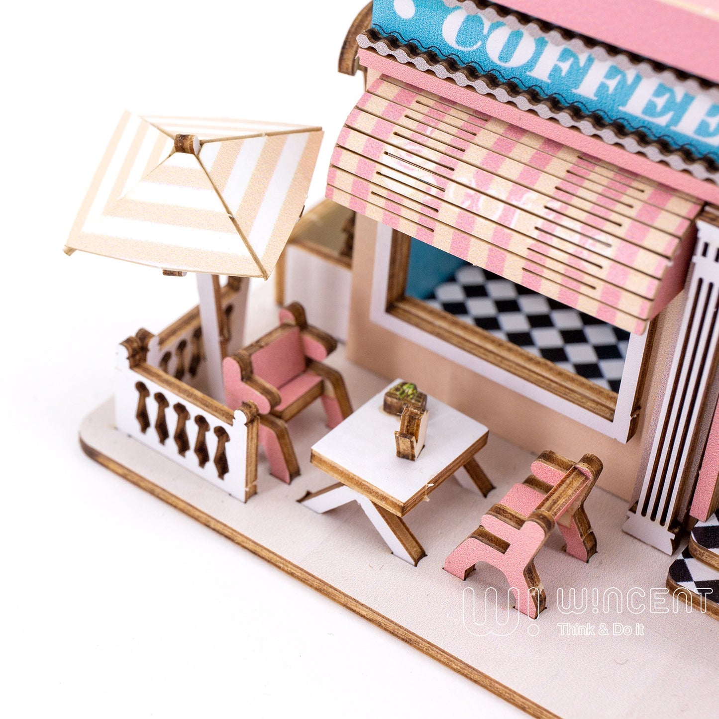 Wincent fast shipping wooden coffee shop mini puzzle wood miniature gifts 3d puzzle model for teenagers and adults