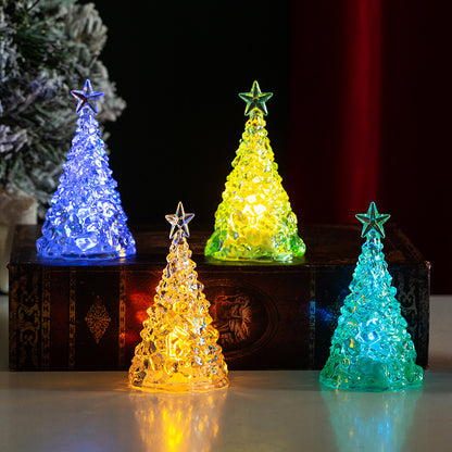 Christmas decoration mini luminous Christmas tree transparent crystal night light desktop decoration small gift