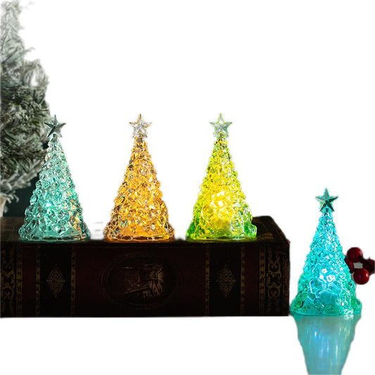 Christmas decoration mini luminous Christmas tree transparent crystal night light desktop decoration small gift