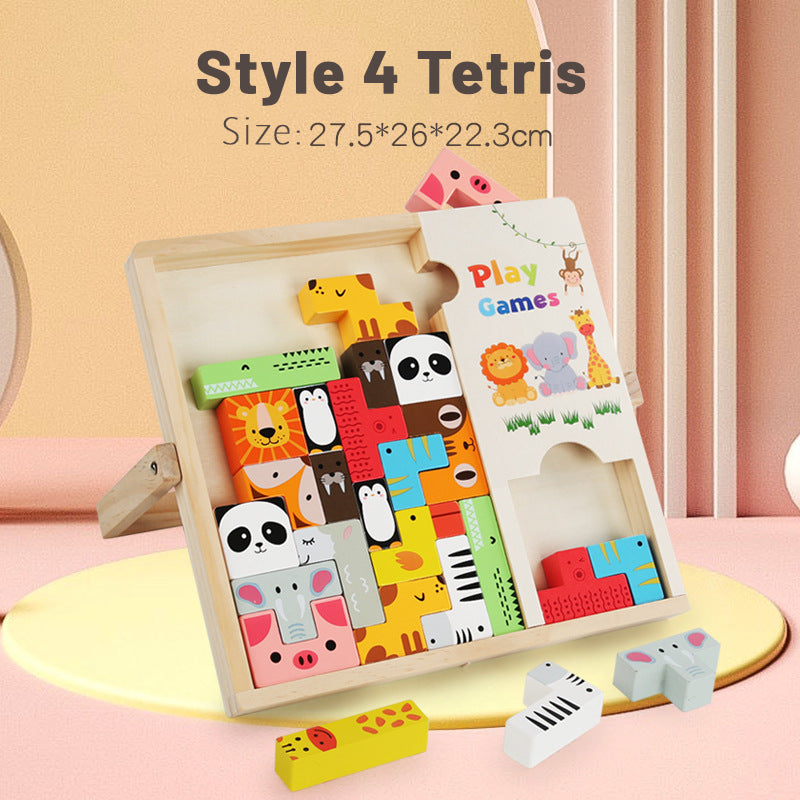 Baby Gifts Cartoon Wooden 3D Russian Blocks Wooden Blocks Puzzle Brain Teasers Toy Tangram Wooden Puzzle for Kids