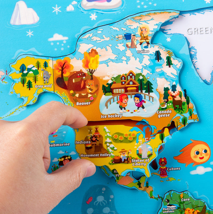 热销厂家直销双面动物世界地图儿童学前教育学习拼图游戏玩具