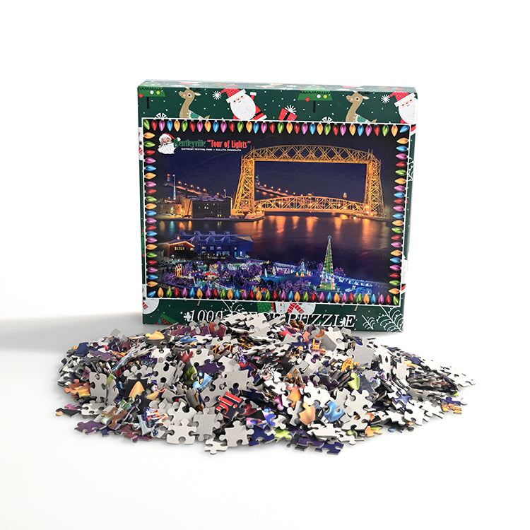 Custom Puzzle Christmas Design Festival Gift 1000 Piece Puzzle Lid Box Packaging For Adult
