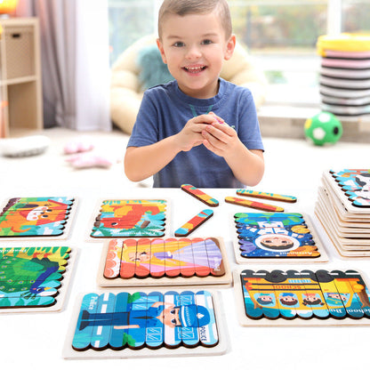 Factory Price Two-sided Wooden Puzzles Ice Cream Stick Jigsaw Games For Kids Pussel  Educational Children Toys